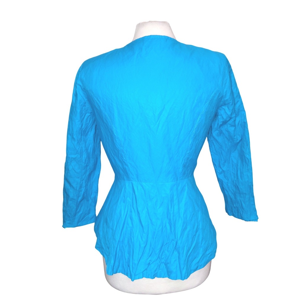 Anthropologie Luii Turquoise Blue Crepe Fitted Peplum Zip Up Jacket Blazer M - Picture 3 of 8